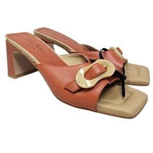 Ana Palma 38 Brown Leather Slide Square Toe Slide Sandal Minimalist Coastal